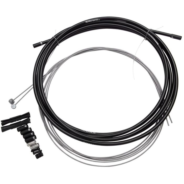 SRAM MTB Brake Cable Kit Black 5mm (1x 1350mm, 1x 2350mm 1.5mm polished stainless steel cables, 5mm coil wound steel housing, ferrules, end caps, frame protectors)