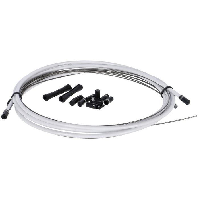 SRAM Shift Road and MTB Cable Kit White 4mm (1x 1500mm, 1x 2300mm 1.1mm polished stainless steel cables, 4mm reinforced linear strand housing, ferrules, end caps, frame protectors)