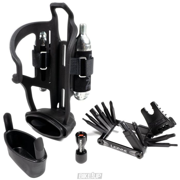 Фляготримач Lezyne TUBELESS FLOW STORAGE LOADED з мультитулом V PRO 17 та головкою СО2 Чорний Y14