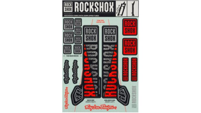 Наліпки RockShox Decal Kit Troy Lee Designs 35mm Silver/Orange MY18 PIKE/Lyrik/Yari/Domain/Revelation(2018+)